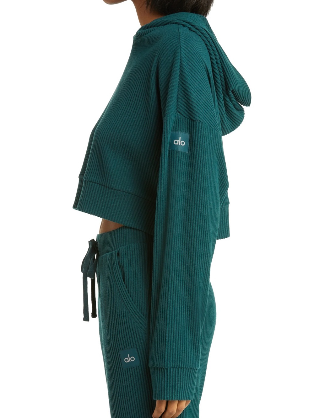 ALO Yoga Teal muse Ribbed Cropped Hoodie